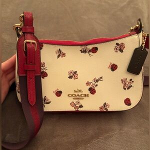 COACH Jes Baguette with Ladybug Floral Print Crossbody Shoulder Bag